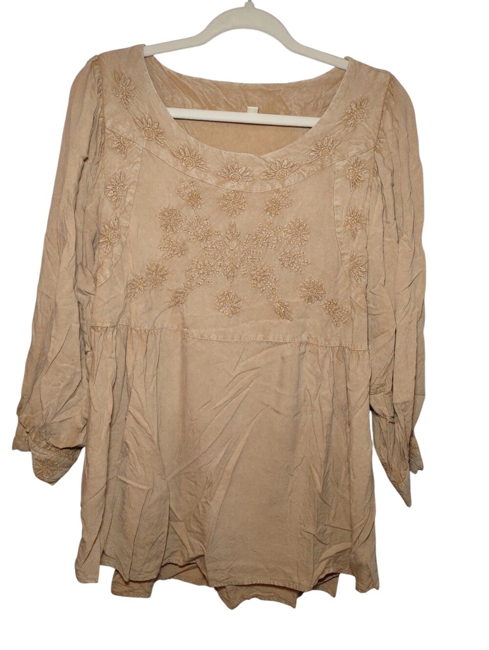 Solitaire Women's Embroidered Boho Floral Peasant Blouse Size: XL